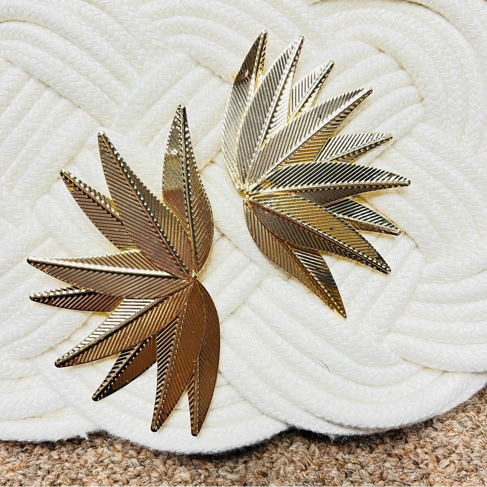 tropical leaf gold earrings